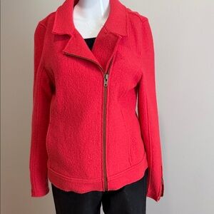 Tahari Wool Boucle Moto Style Zip-Up Jacket Red/Pink Size M